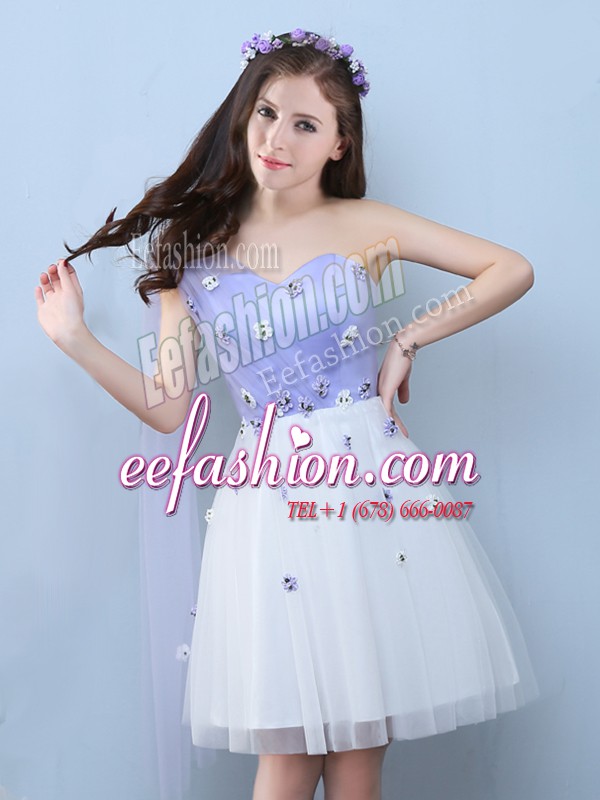  One Shoulder Sleeveless Tulle Quinceanera Court of Honor Dress Appliques Lace Up