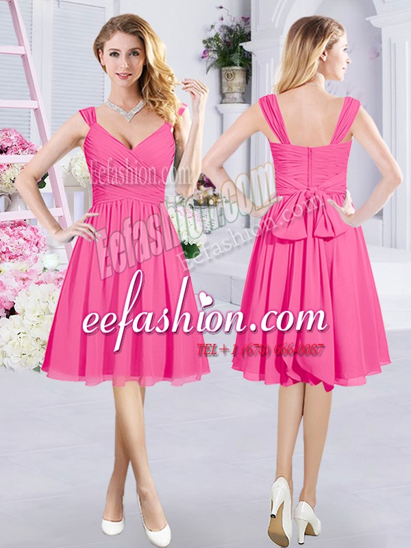  Knee Length A-line Sleeveless Hot Pink Bridesmaids Dress Zipper