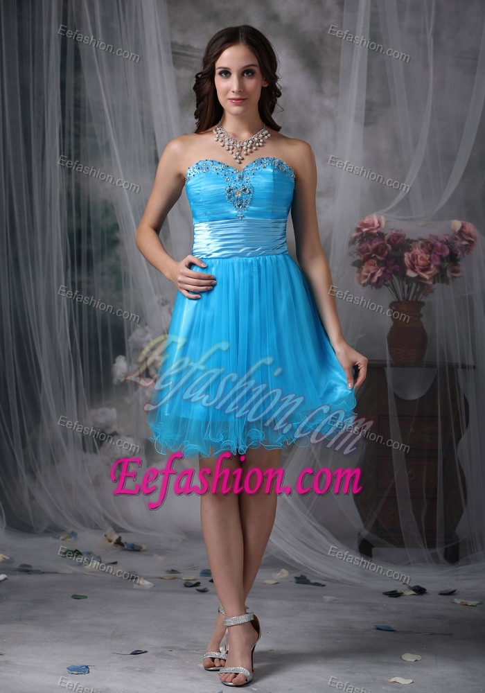 Sky Blue Sweetheart Knee-length Tulle Celebrity Dress with Beading for Cheap
