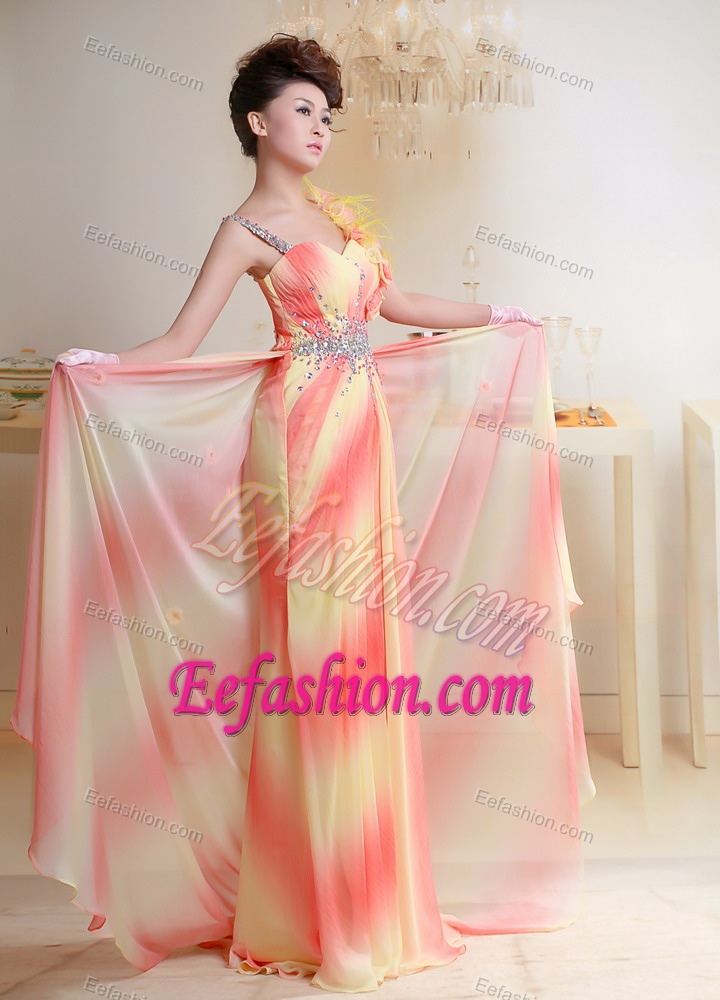 Beaded and Ruched Chiffon Classical Celebrity Party Dresses in Multi-color