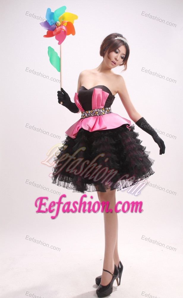 Exquisite Sweetheart Beaded Organza Celebrity Party Dress in Black and Pink