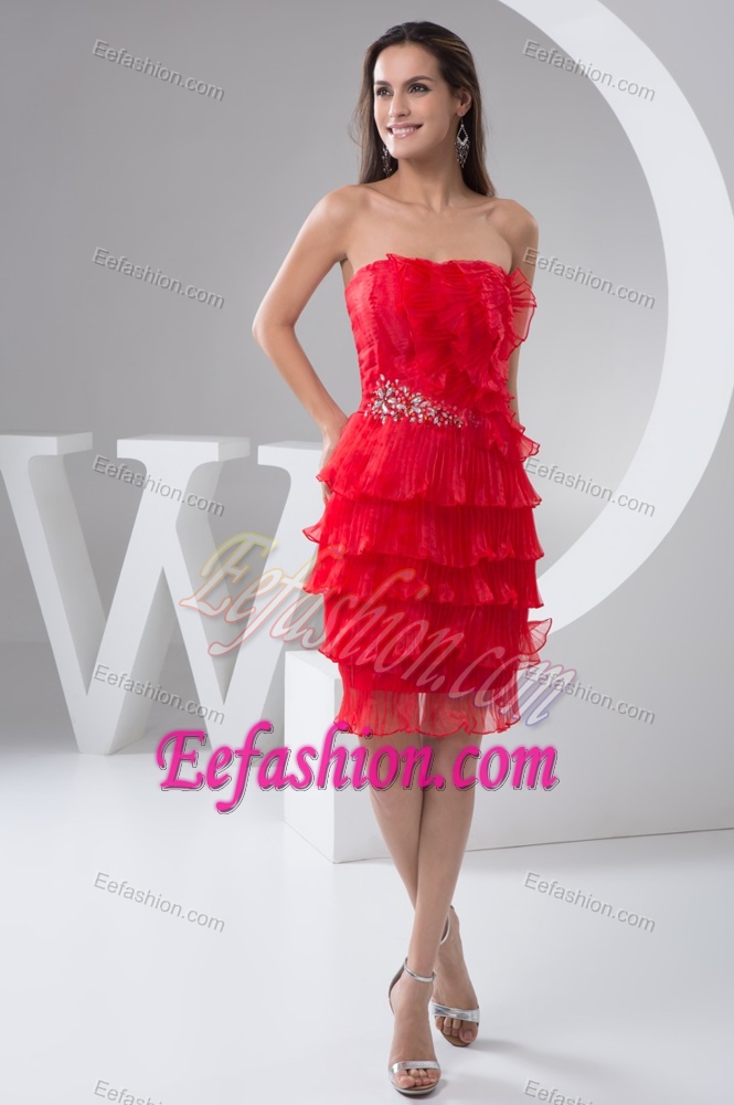 Strapless Beaded Zipper-up Best Seller Red Celebrity Party Dress for Less