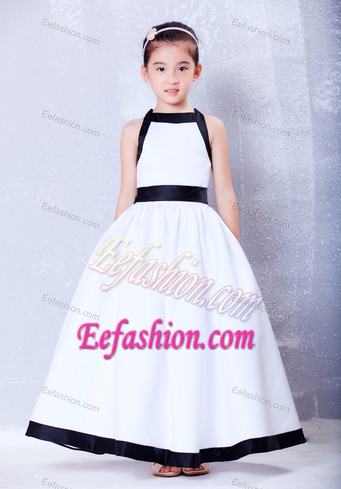 A-line Square long Bow Cinderella Pageant Dress in white and Black