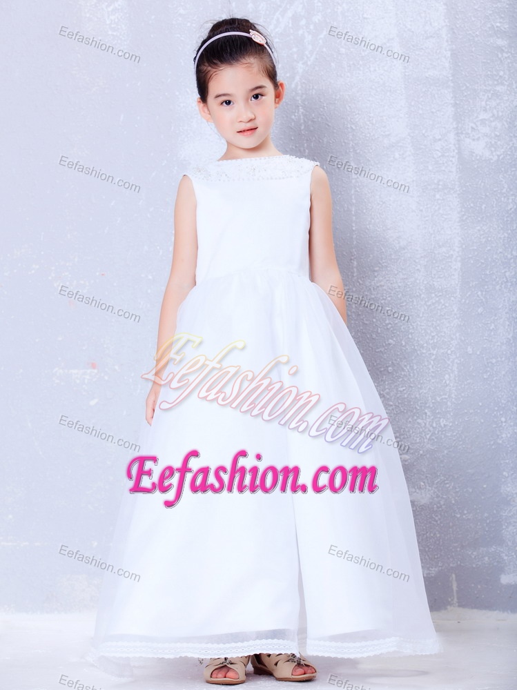 A-line Bateau Ankle-length Organza Beaded Cinderella Pageant Dress for Cheap