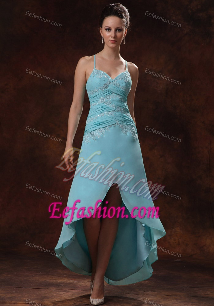 Light Blue Low Price High Low Spaghetti Straps Cocktail Dress for Summer