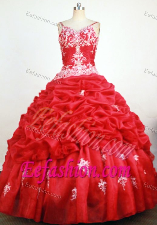 Beautiful Red Sweet Sixteen Dresses with Spaghetti Straps and White Embroidery