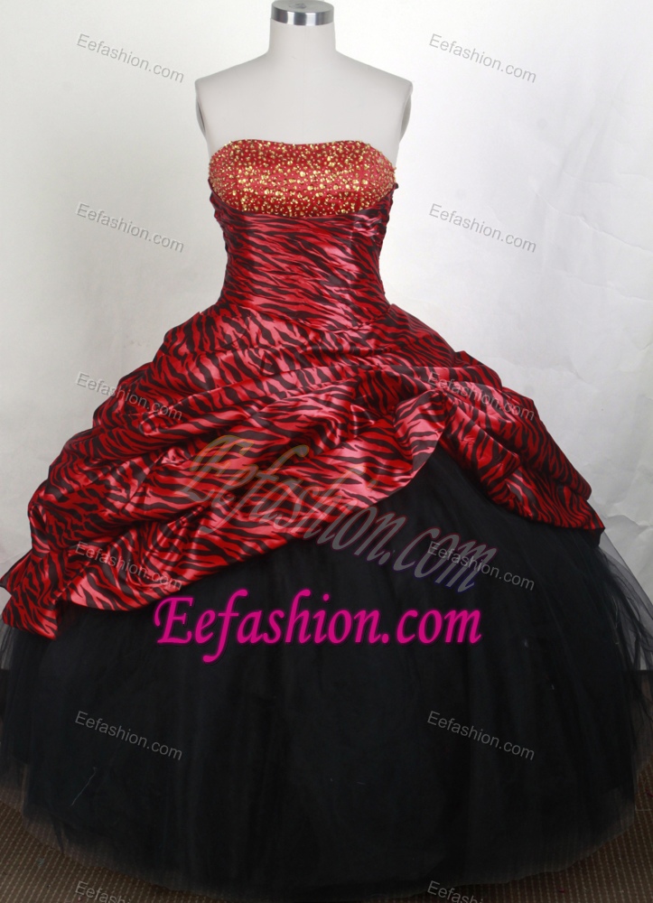 Hot Colorful Gorgeous Strapless Quinceanera Gown with Beading and Zebra
