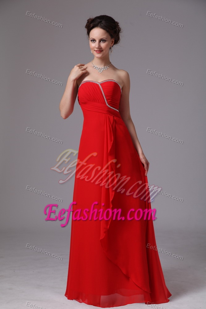 Strapless Long Red Ruched Beaded Formal Dresses for Dama