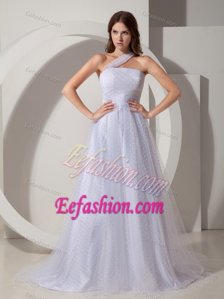 One Shoulder Brush Train Princess Special Fabric Summer Wedding Dresses
