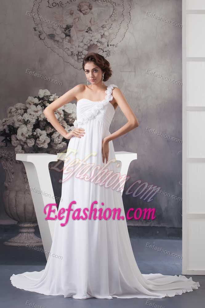 New Style Floral One Shoulder Chiffon Designer Bridal Dress with Ruching