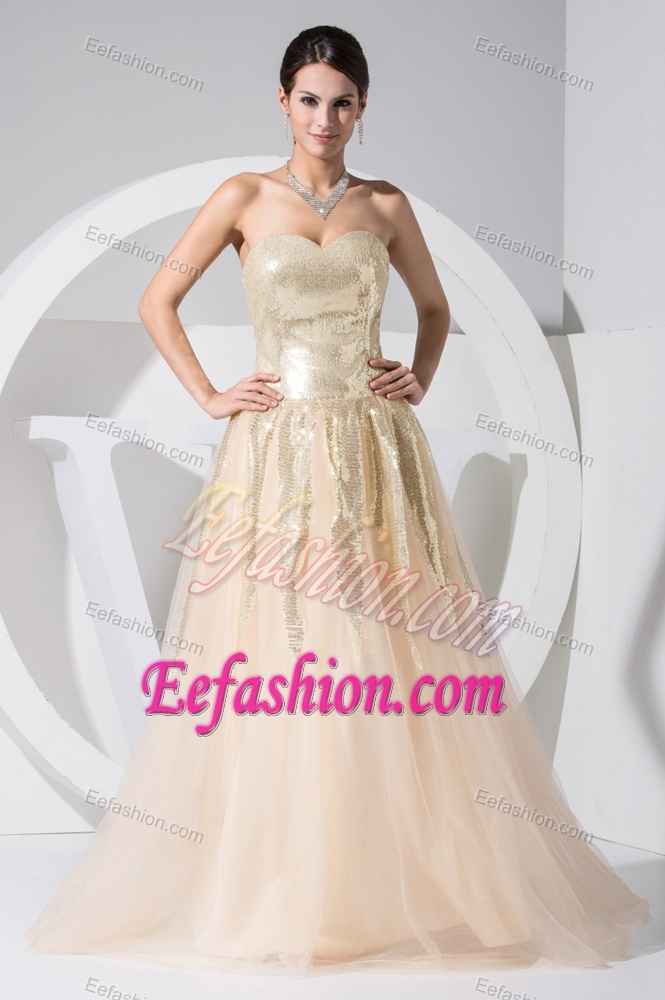 Nice Champagne Sweetheart Princess Evening Dress Patterns with Sequins
