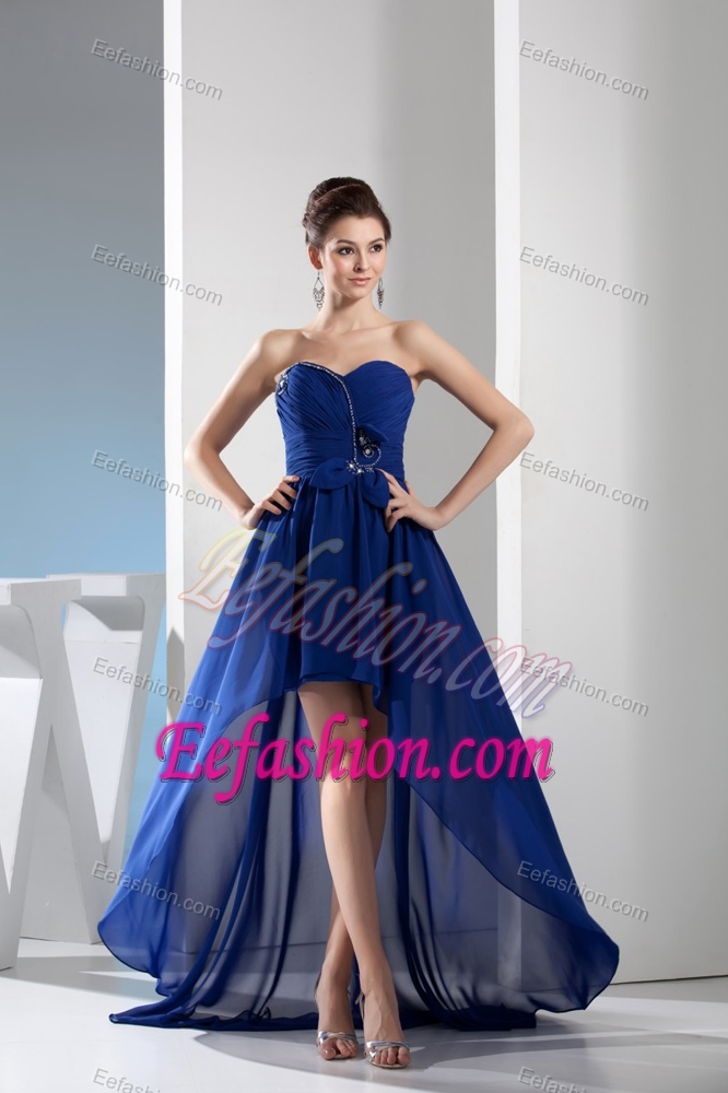 Discount Royal Blue Chiffon Women Evening Gown Dress with Sweetheart