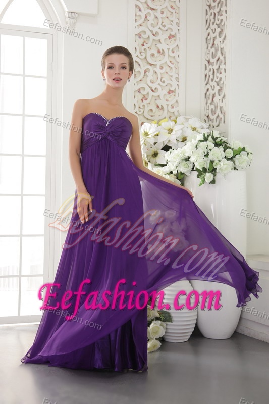 Sweetheart Long Chiffon Women Evening Dresses with Beads in Purple