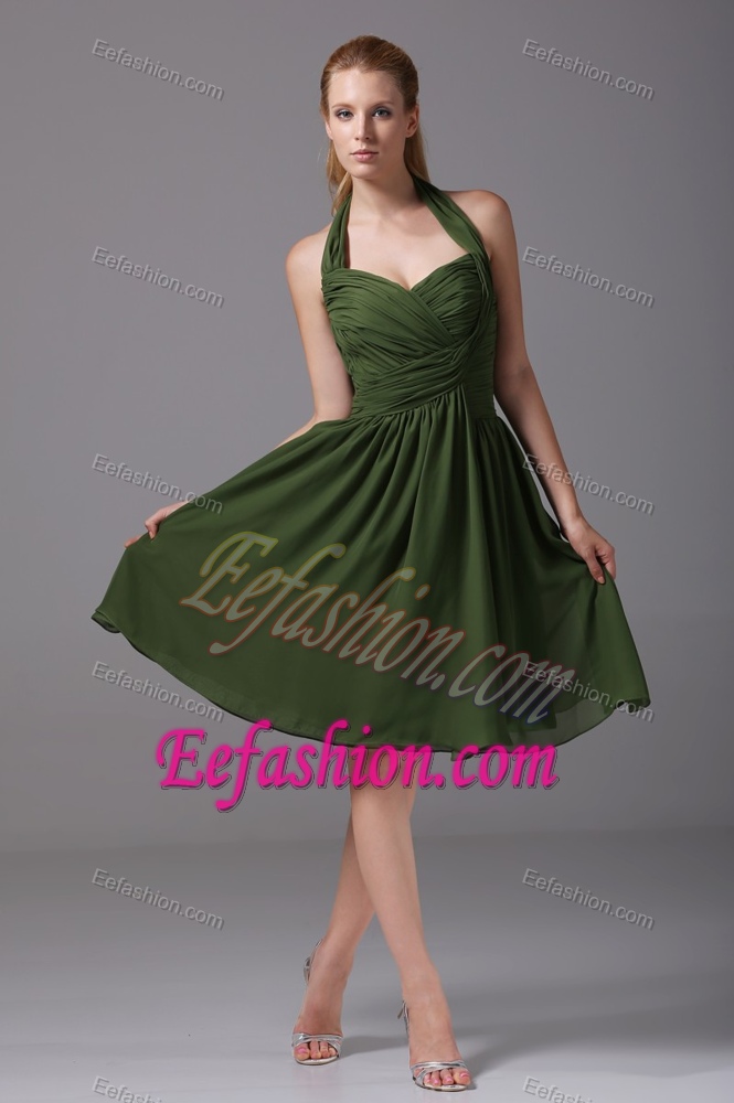 ... New Halter Top Ruched Dark Green Semi-formal Evening Dresses for Cheap