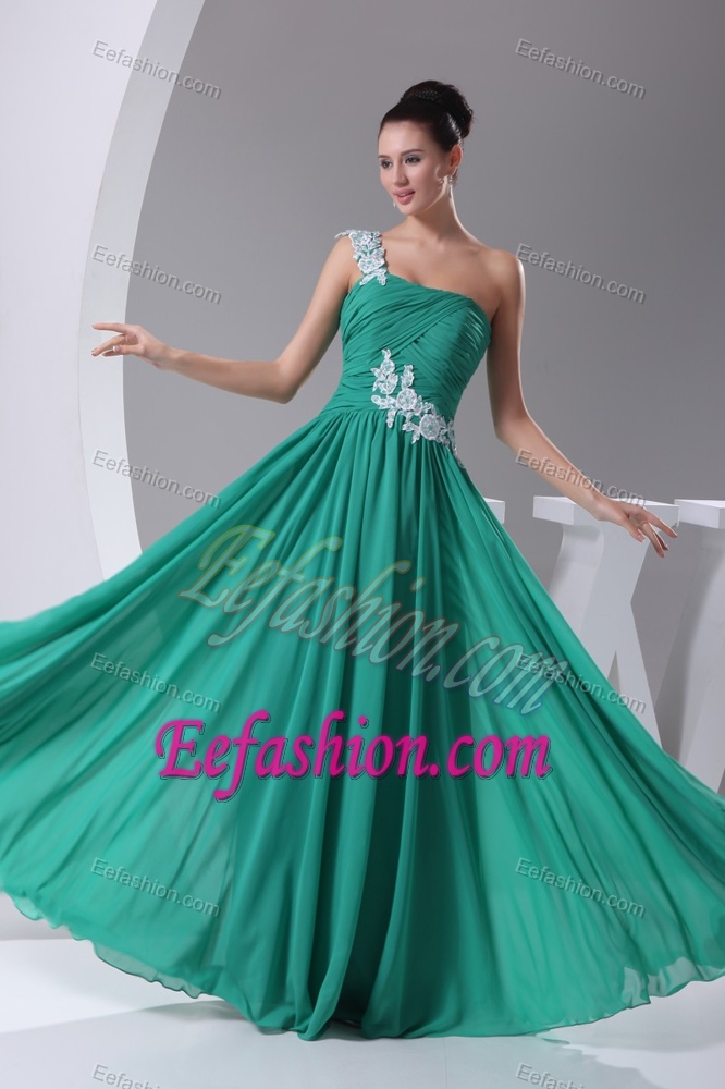 One Shoulder Chiffon Semi-formal Evening Dress with Appliques for Cheap