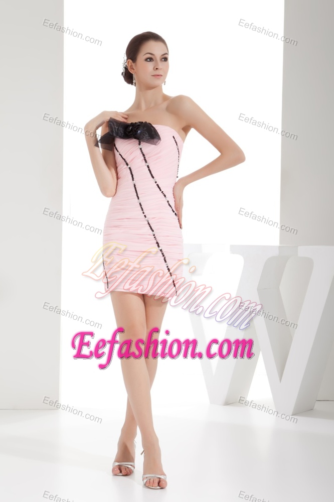 Baby Pink Ruched and Beaded Prom Theme Dress in 2013 with Handle Flowers