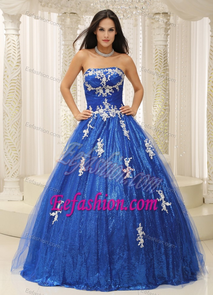 Royal Blue A-line Quinceanera Dresses with Appliques and Paillette over Skirt