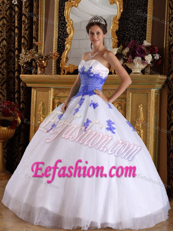 White and Purple Sweetheart Organza Quinceanera Dress with Appliques in 2015
