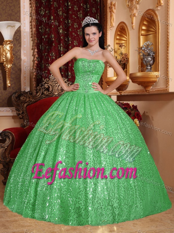 Green Sweetheart Quinceanera Dress with Beading and Sequins for Custom Made