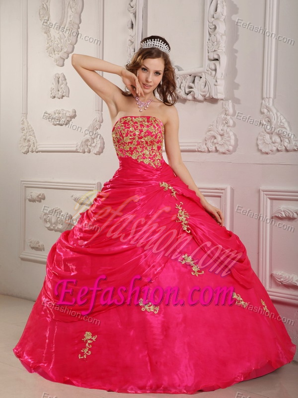 Strapless Organza Sweet Sixteen Quinceanera Dress with Appliques on Promotion