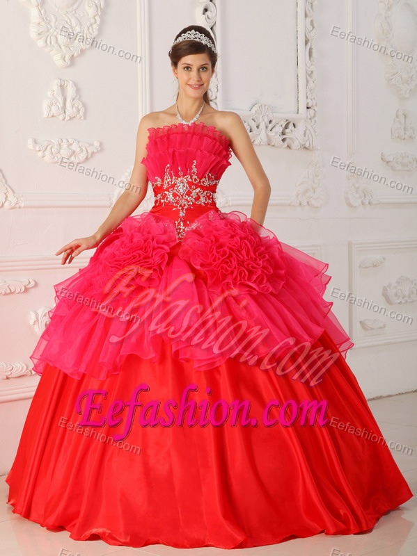 Luxurious Lace-up Red Organza Quinceanera Dresses