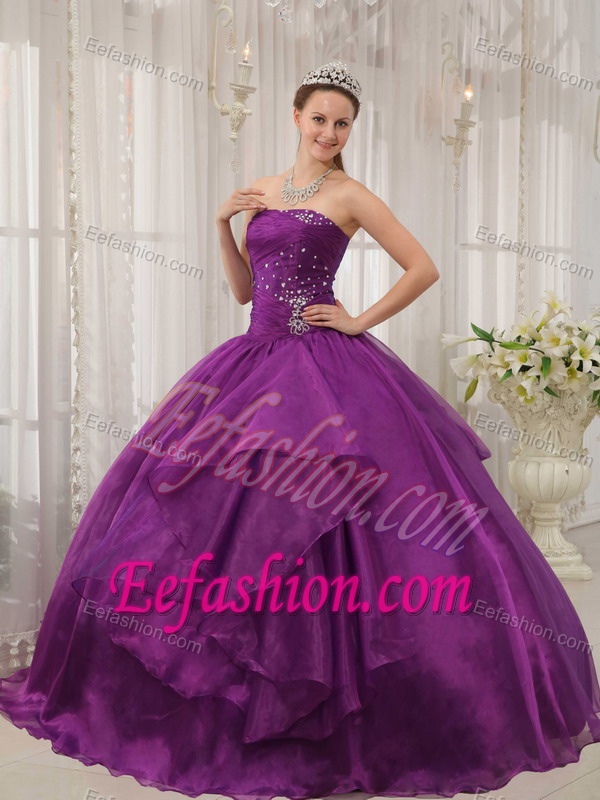 Charming Ruched and Beaded Purple Dresses for Quince with Lace-up Back