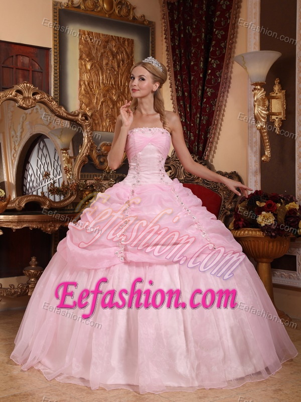 2013 Charming Strapless Lace-up Organza Dress for Quinceanera in Baby Pink