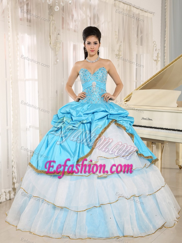 Beading Decorate Sweetheart Layered Ruffles Multi-color Quinceanera Dress