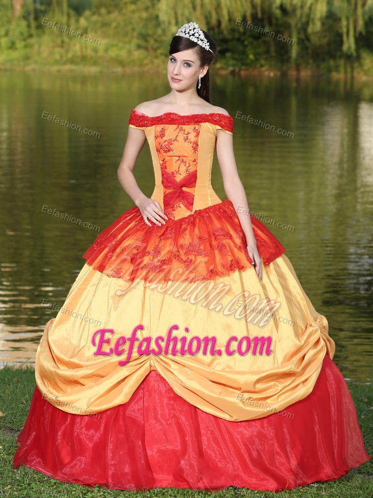 Multi-color Off the Shoulder Ball Gown with Appliques for Quinceanera Birthday
