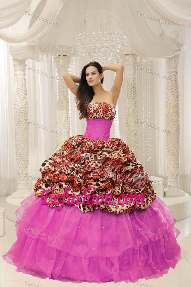 Fashionable Leopard Multi-colored Quinceanera Dress with Beading Pick-ups