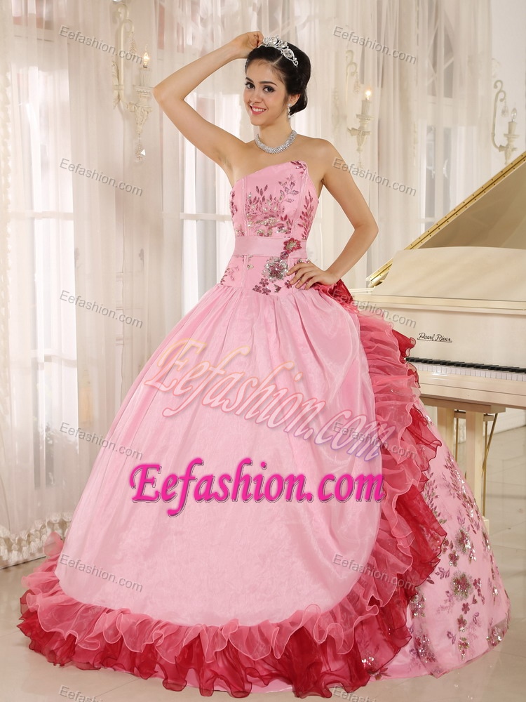 Asymmetrical Beading and Embroidery Quinceanera Dress Multi-colored