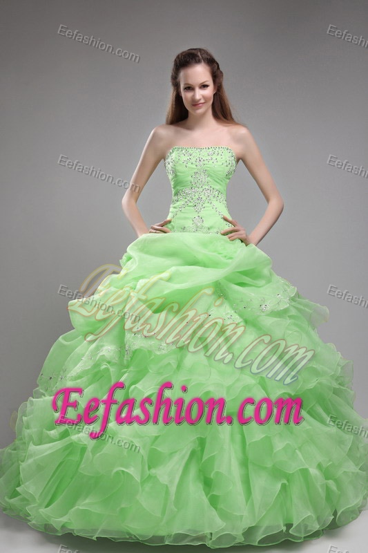 Lime Green Ball Gown Beading and Ruffles Decoration Quinceanera Dress
