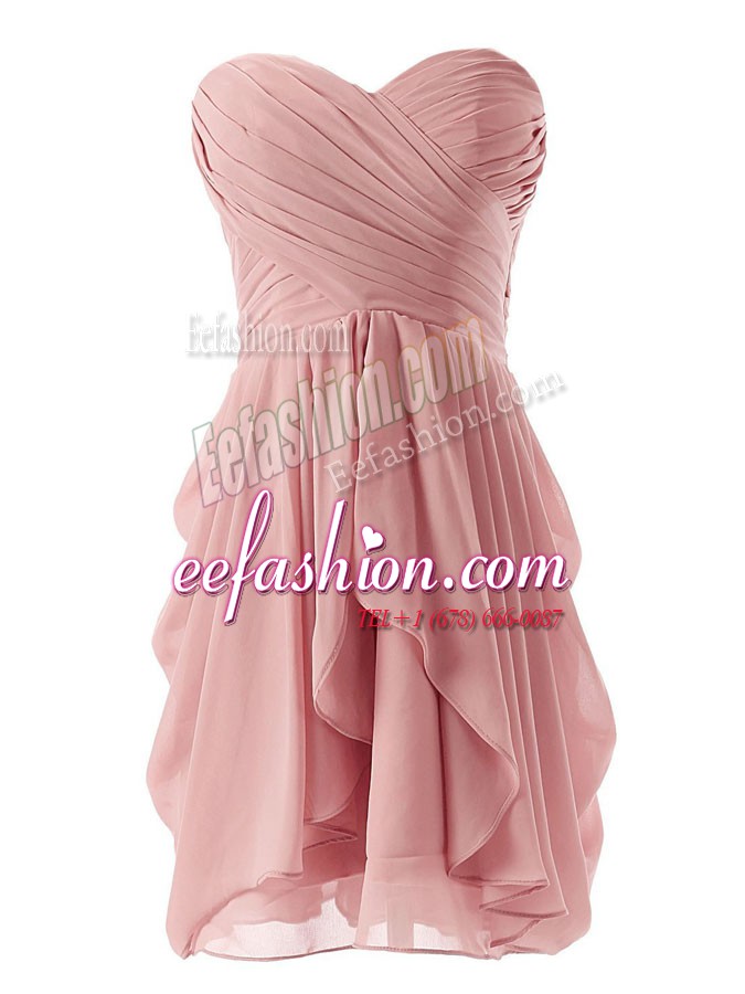 Wonderful Mini Length Column/Sheath Sleeveless Pink Prom Evening Gown Lace Up