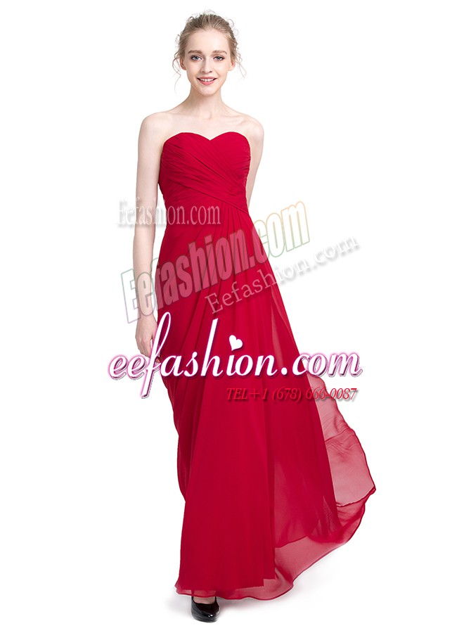 High Quality Column/Sheath Prom Dresses Red Sweetheart Chiffon Sleeveless Floor Length Zipper