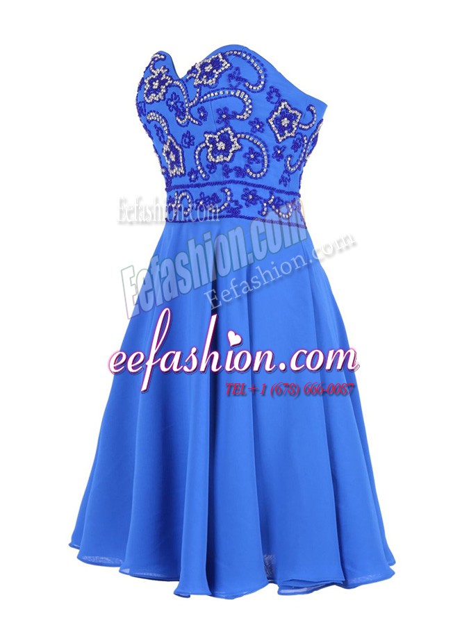 Adorable Blue Sleeveless Mini Length Beading Zipper Prom Gown