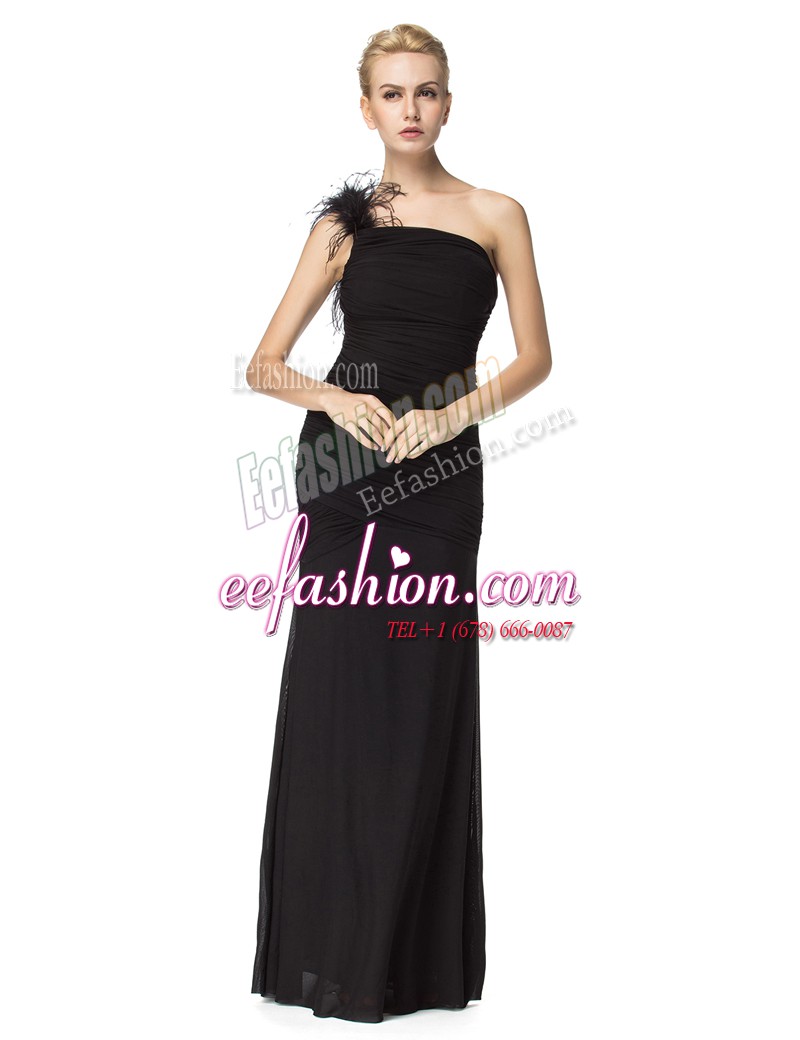 Trendy One Shoulder Floor Length Column/Sheath Sleeveless Black Mother Of The Bride Dress Zipper