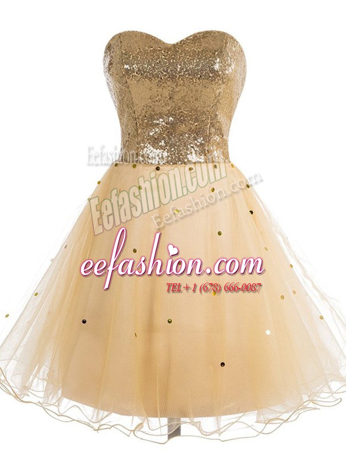  Champagne Evening Dress Prom and Party and For with Sequins Sweetheart Sleeveless Lace Up