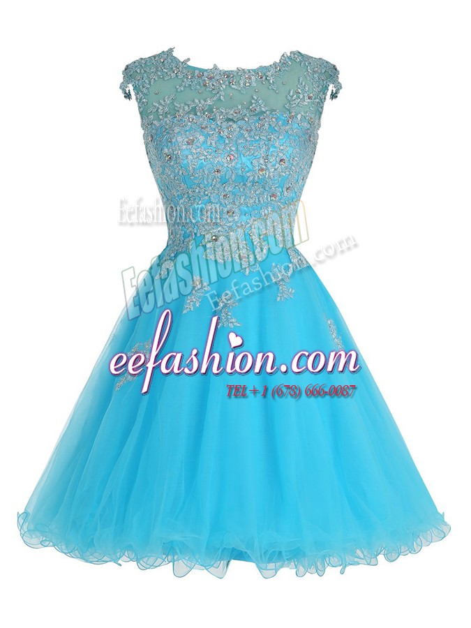 Dramatic Scoop Baby Blue Sleeveless Organza Zipper Prom Evening Gown for Prom and Party