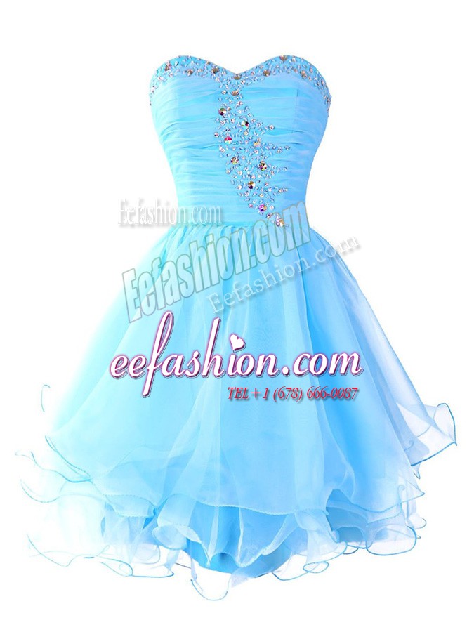  Ruffled Aqua Blue Sleeveless Organza Lace Up Homecoming Dress for Prom and Party
