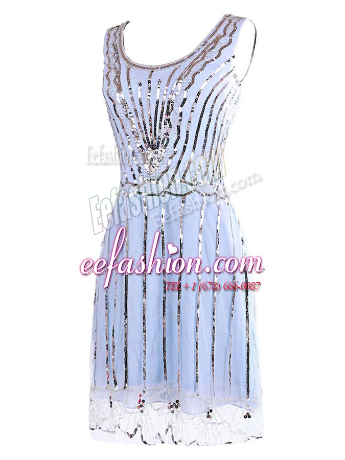 Perfect Scoop Mini Length Lavender Prom Dresses Tulle Sleeveless Sequins