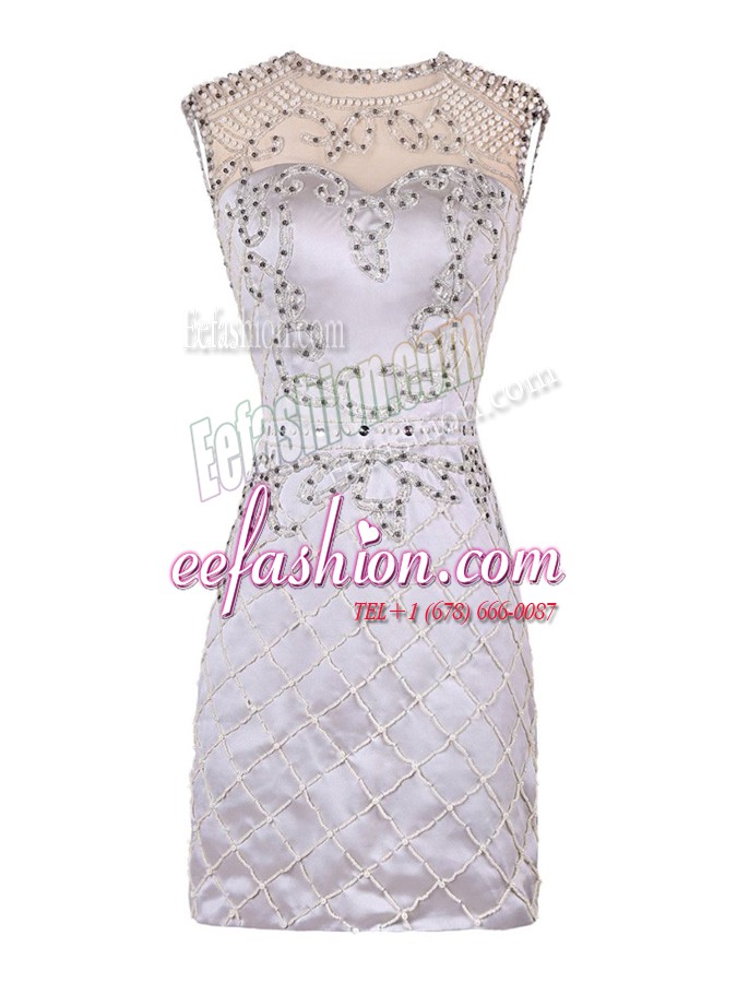 Glittering Scoop Mini Length Column/Sheath Sleeveless White Evening Dress Zipper