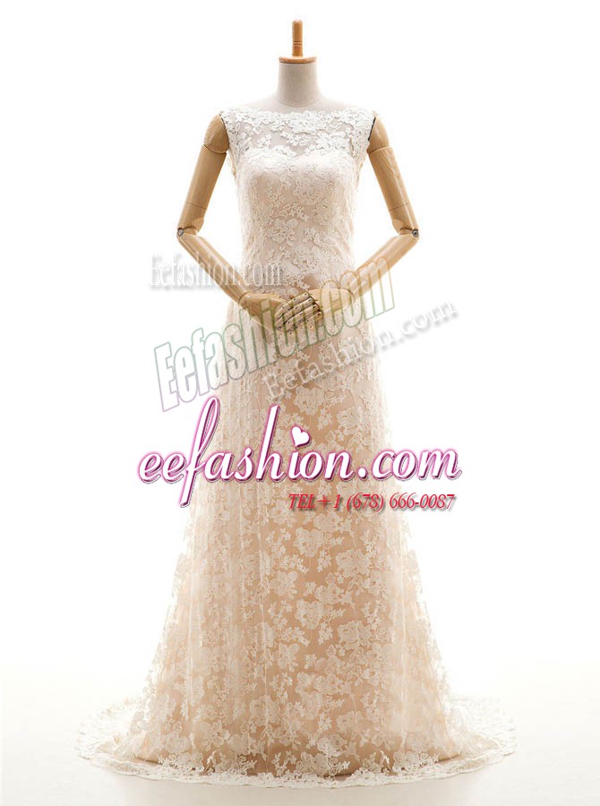  Champagne Sleeveless Sweep Train Lace With Train Bridal Gown