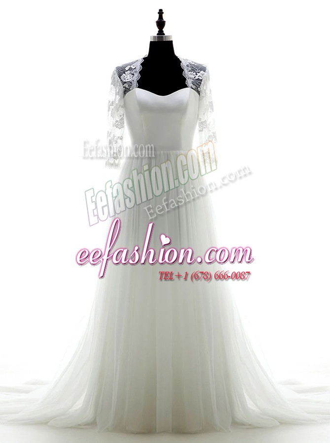 Most Popular White Sweetheart Zipper Appliques Wedding Gown Brush Train 3 4 Length Sleeve