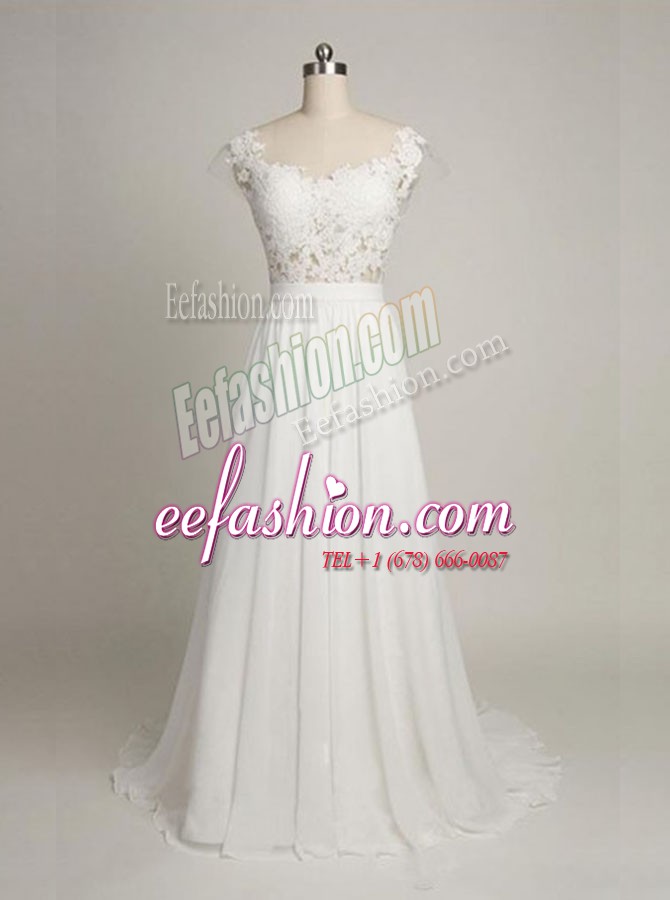  Empire Wedding Dresses White Scoop Tulle Sleeveless With Train Backless