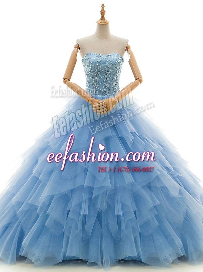 Custom Made Sleeveless Court Train Beading and Ruffles Lace Up Wedding Gown