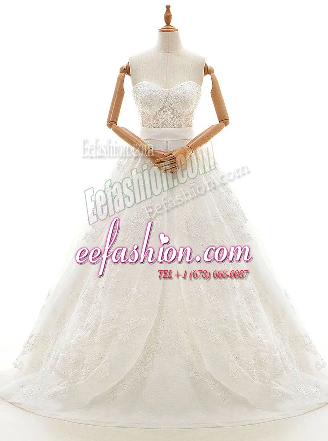 Fantastic White Sleeveless Organza Court Train Zipper Bridal Gown for Wedding Party