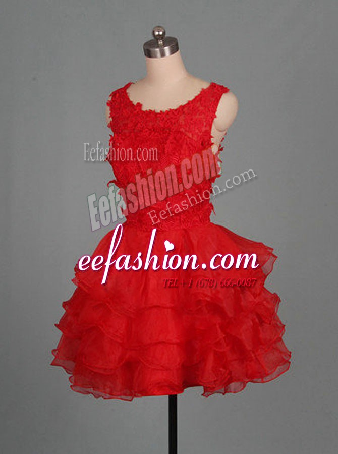  Scoop Appliques Prom Gown Red Zipper Sleeveless Mini Length