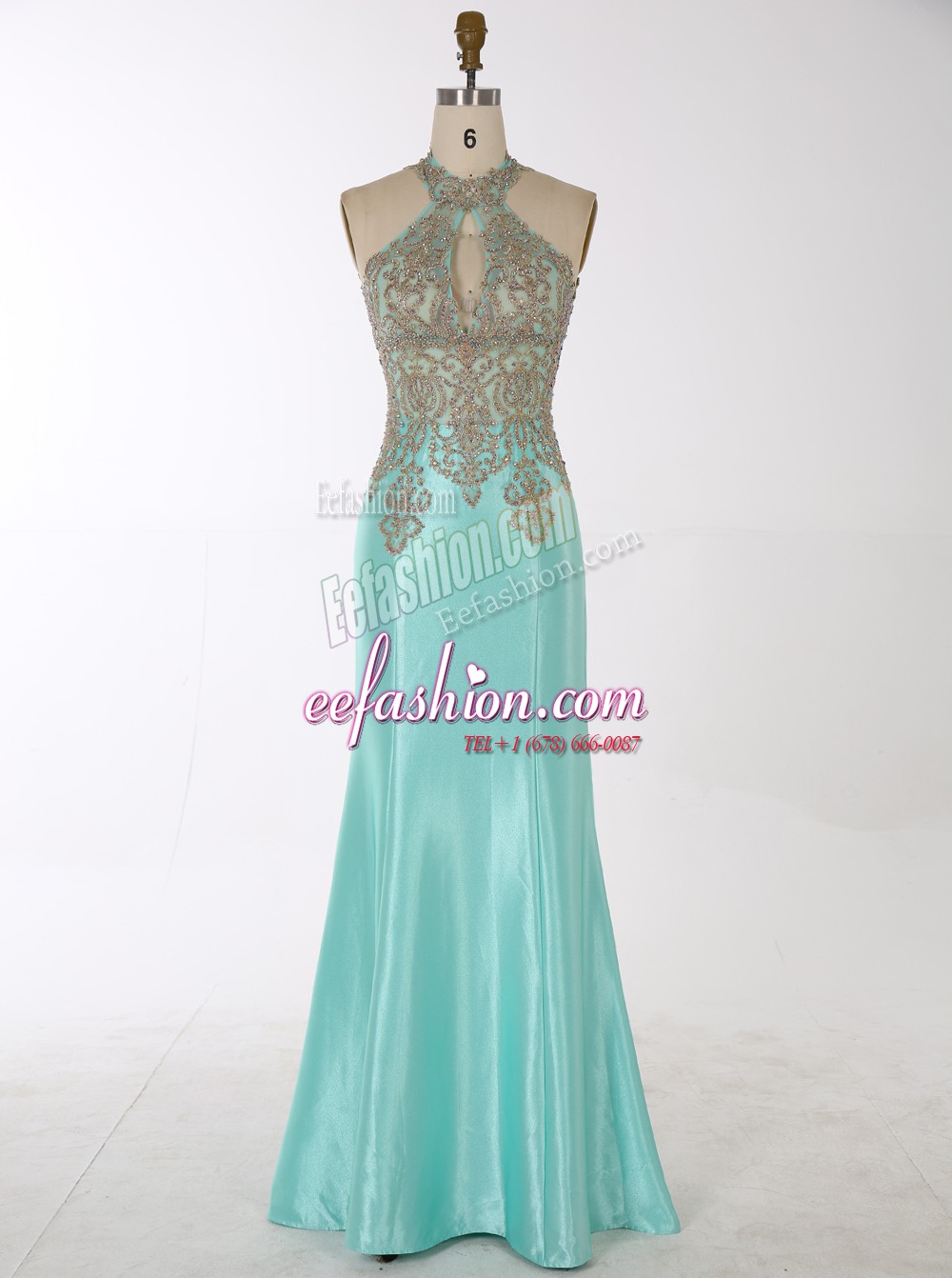 Sophisticated Mermaid Aqua Blue Sleeveless Floor Length Beading Zipper Prom Evening Gown