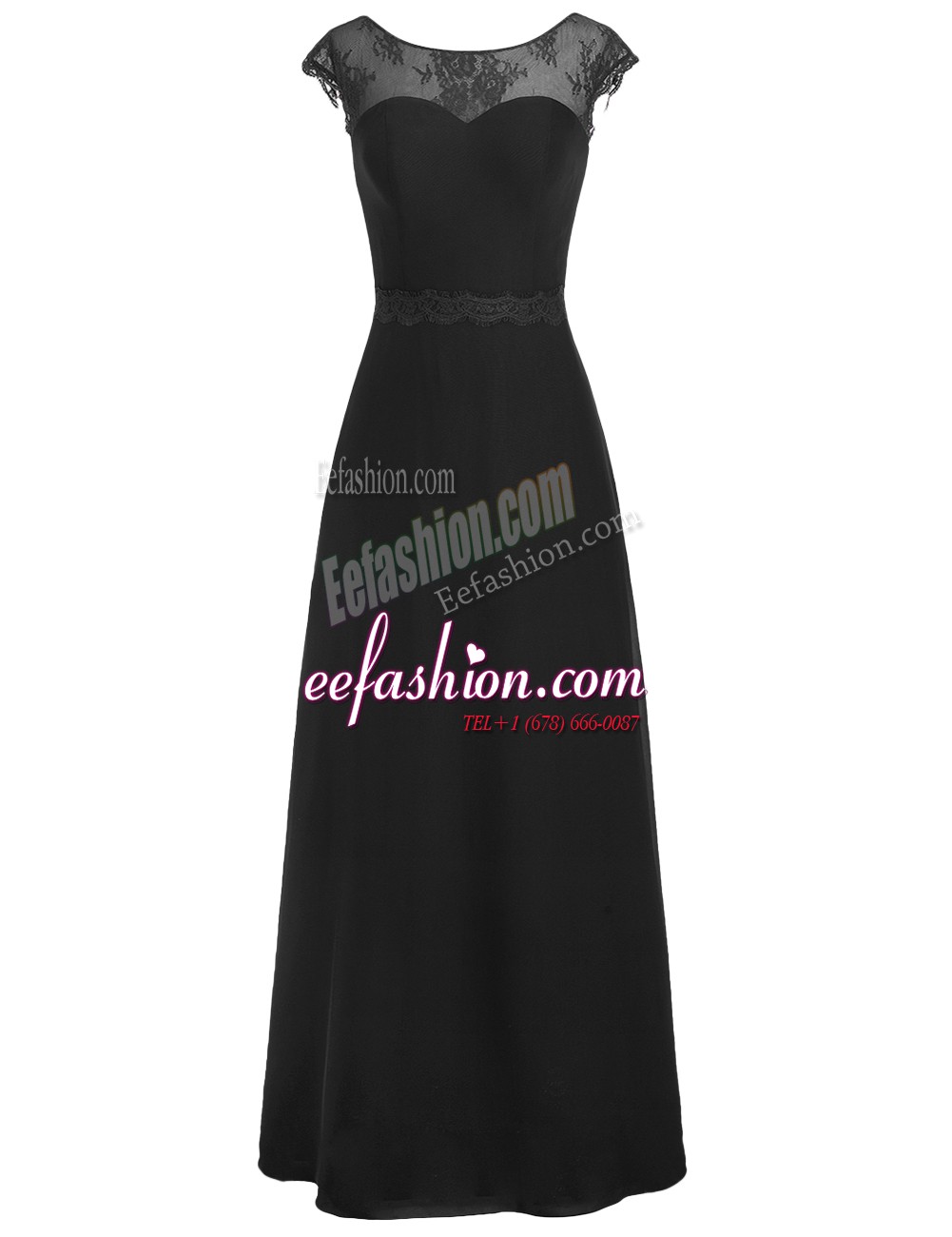 Noble Floor Length Black Prom Dresses Scoop Cap Sleeves Zipper