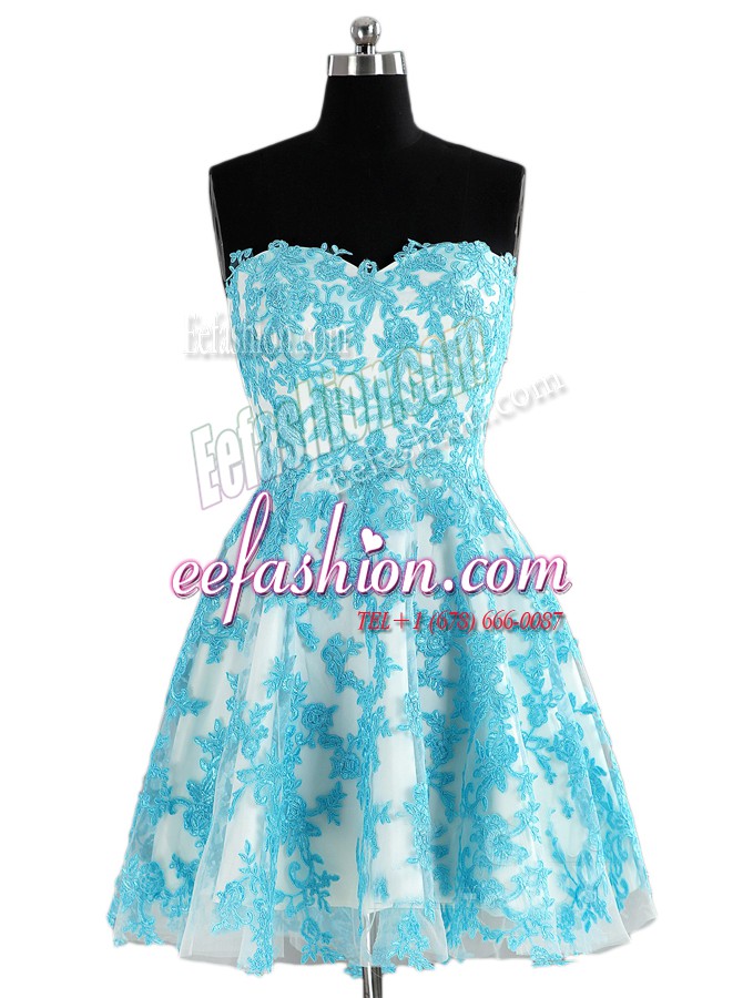 Ideal Blue Prom Dresses Prom and Party and For with Appliques Sweetheart Sleeveless Zipper